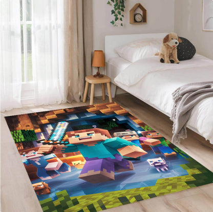 Pixel Block Building Adventure Rug Decor for Game Room