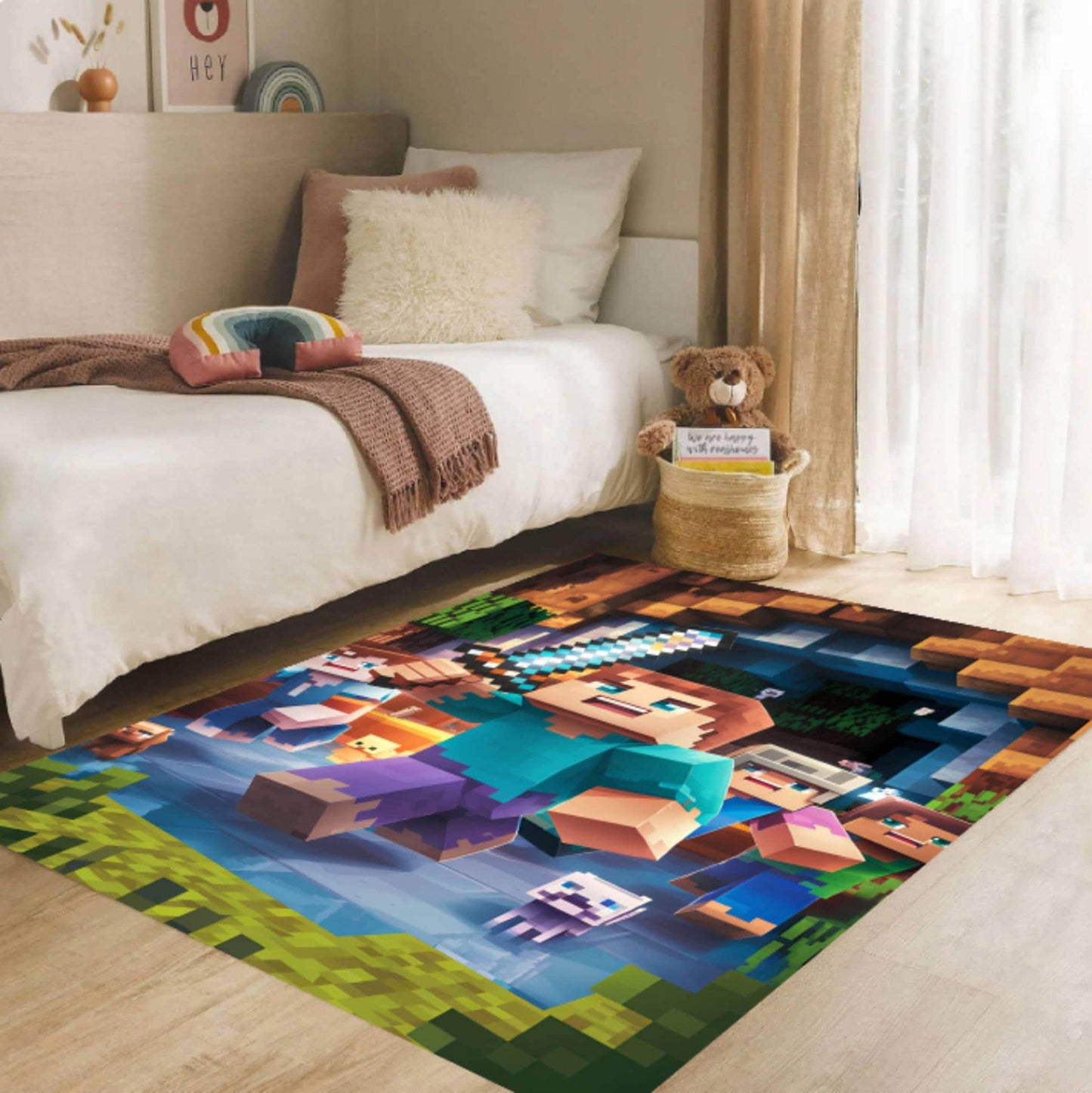 Pixel Block Building Adventure Rug Decor for Game Room