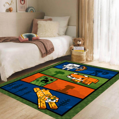 Pixel Adventure Kids Rug Play Rug in Block Style Washable
