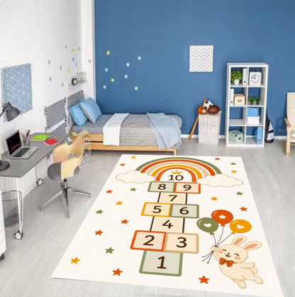 Hopping with Rainbow Montessori Nursery Rug Washable