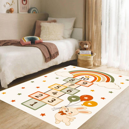 Hopping with Rainbow Montessori Nursery Rug Washable