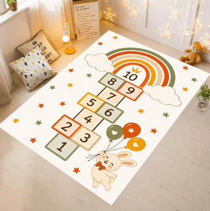 Hopping with Rainbow Montessori Nursery Rug Washable