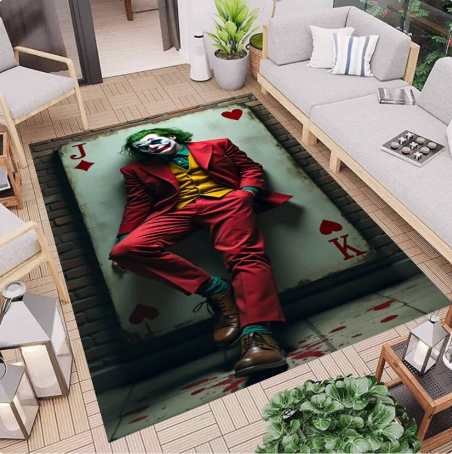 Rug with Playing Card Motif of a Dark Clown