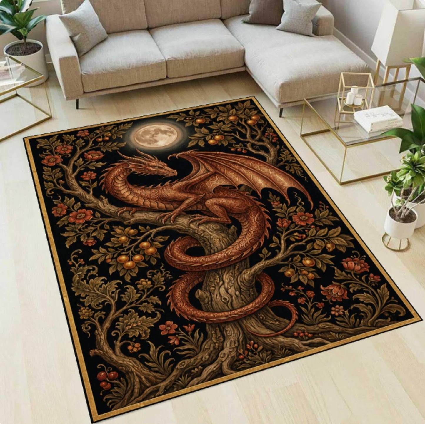Gothic Medieval Fantasy Dragon Rug Washable Non-slip