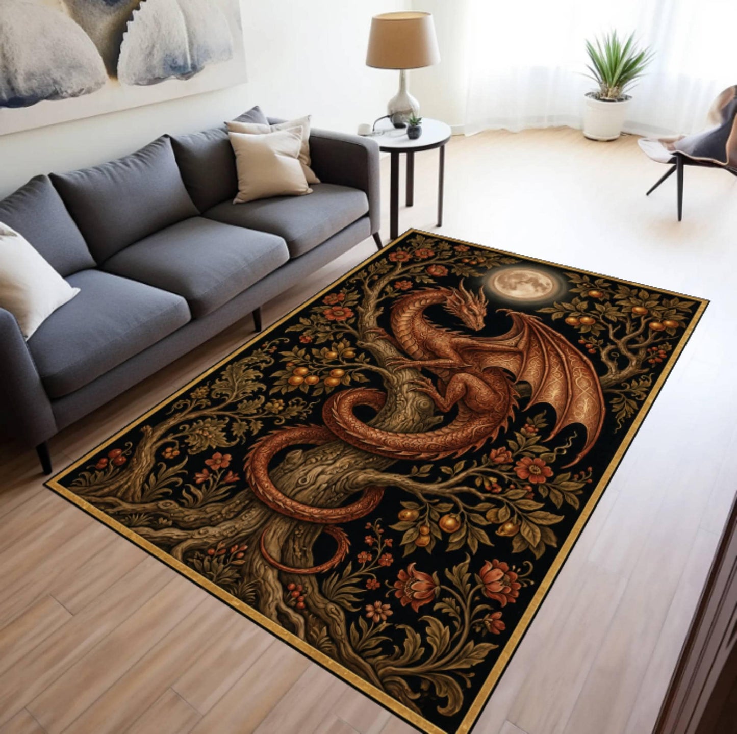 Gothic Medieval Fantasy Dragon Rug Washable Non-slip