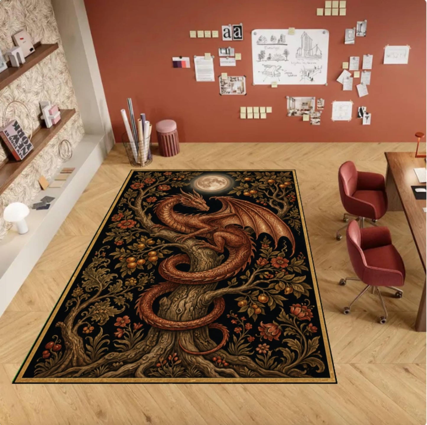 Gothic Medieval Fantasy Dragon Rug Washable Non-slip