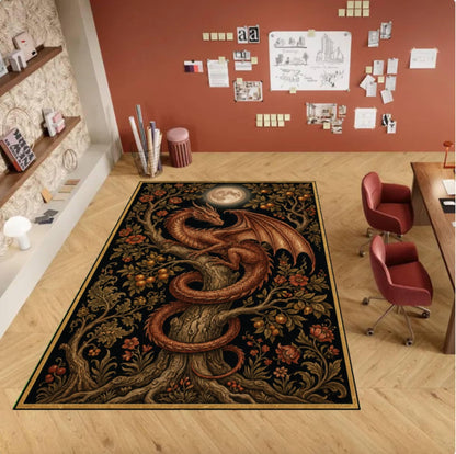 Gothic Medieval Fantasy Dragon Rug Washable Non-slip