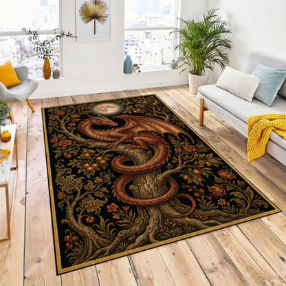 Gothic Medieval Fantasy Dragon Rug Washable Non-slip