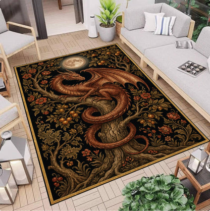 Gothic Medieval Fantasy Dragon Rug Washable Non-slip