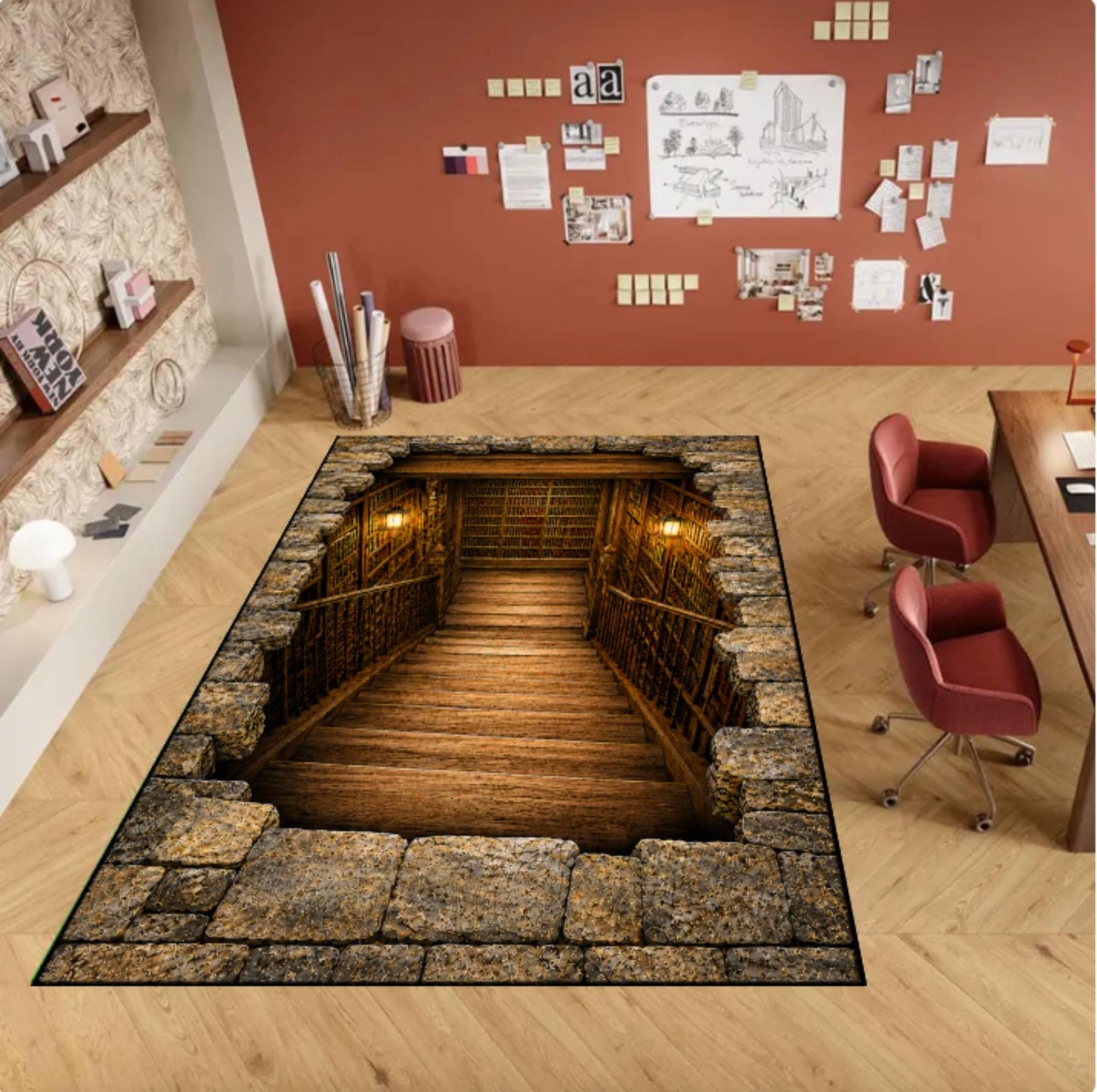 3D Hidden Library Staircase Rug