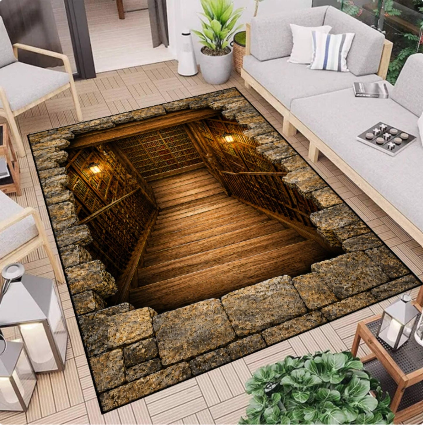 3D Hidden Library Staircase Rug