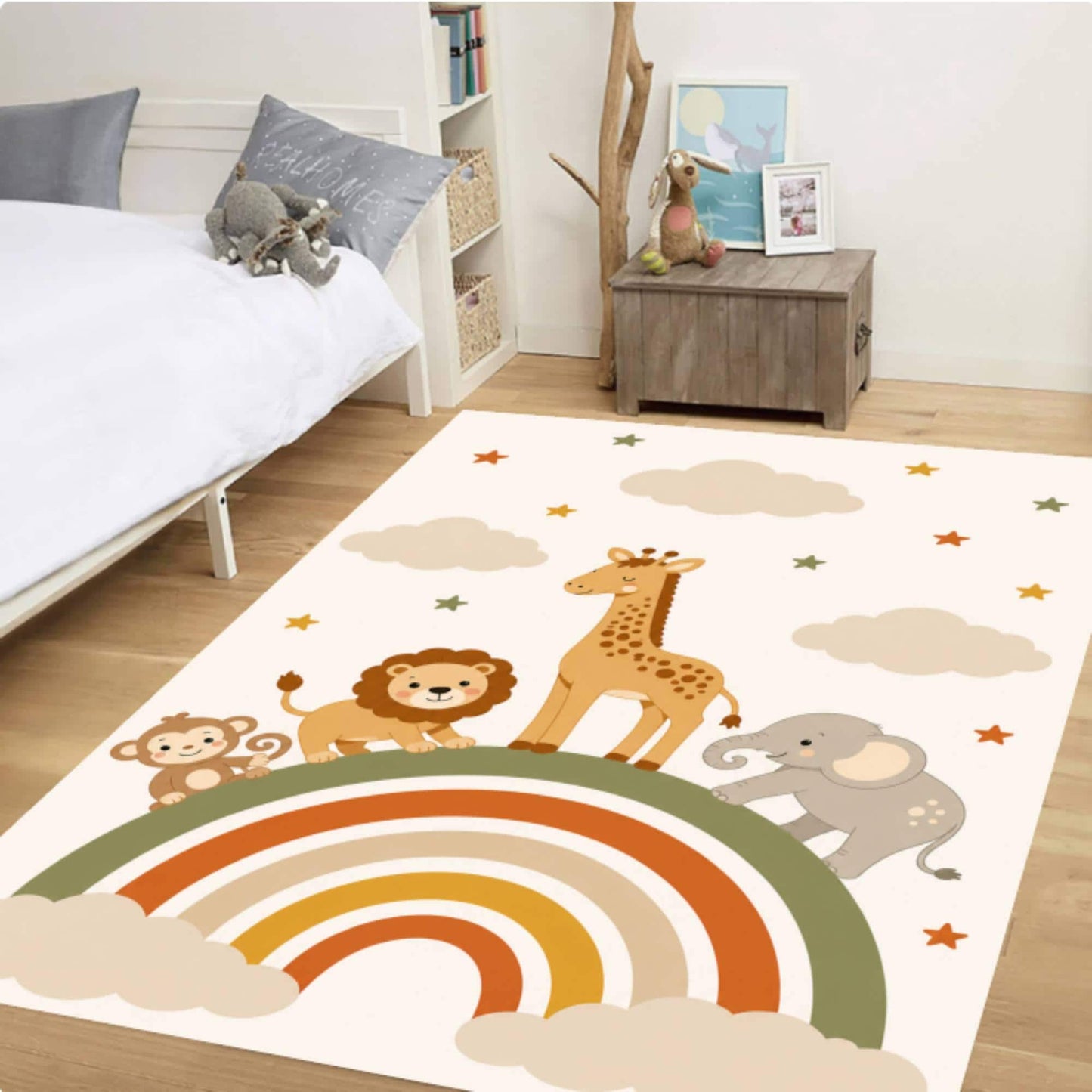 Safari Rainbow Animals Washable Nursery Rug