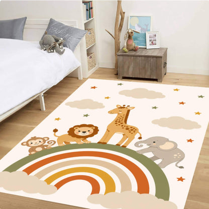 Safari Rainbow Animals Washable Nursery Rug