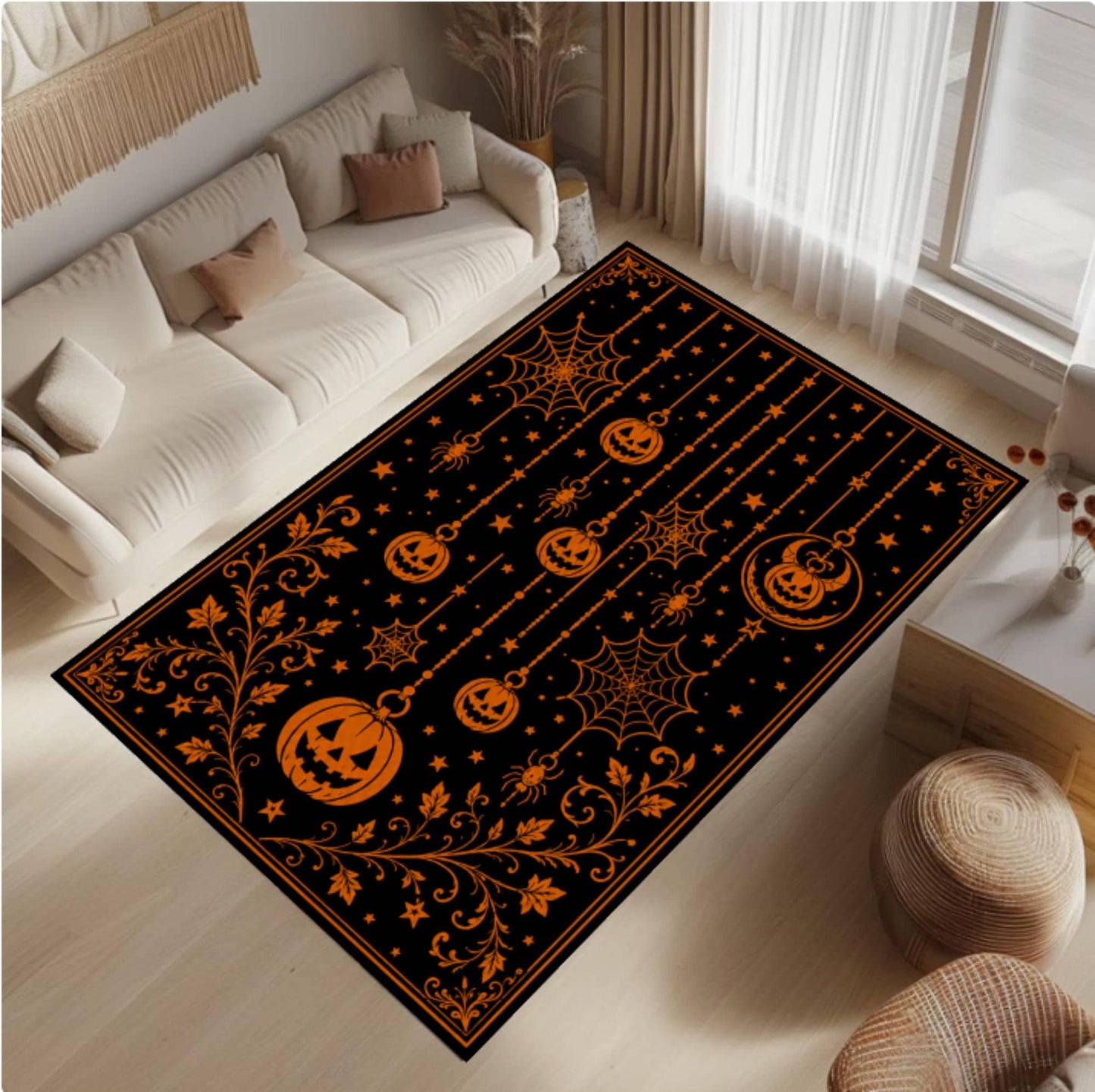 Gothic Halloween Pumpkin Spooky Witchy Autumn Decor Rug