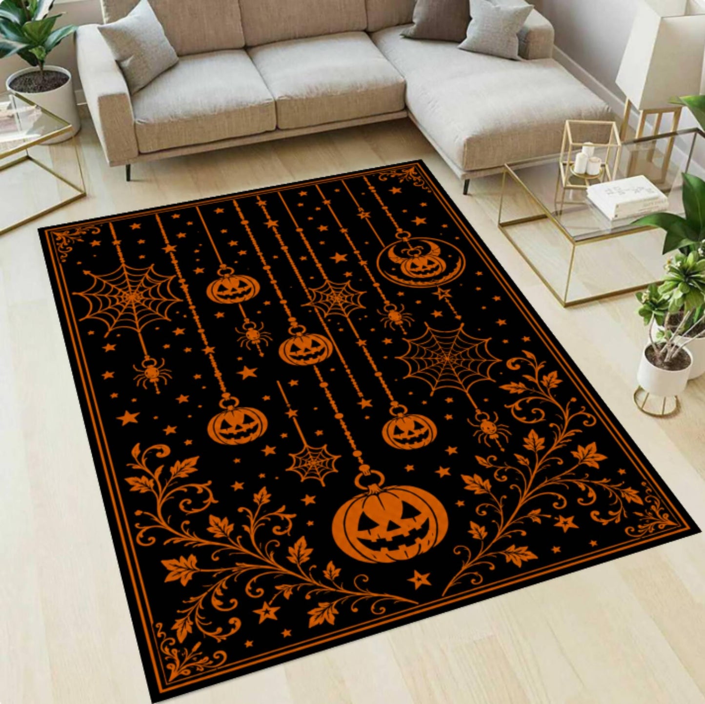 Gothic Halloween Pumpkin Spooky Witchy Autumn Decor Rug