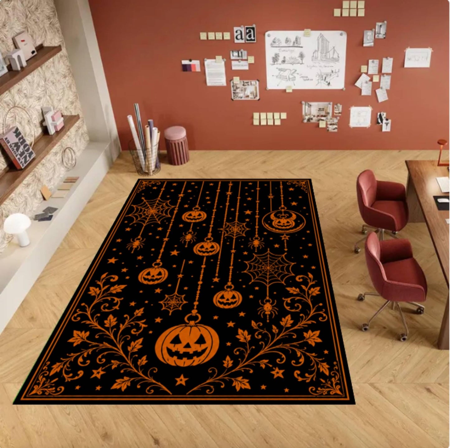 Gothic Halloween Pumpkin Spooky Witchy Autumn Decor Rug