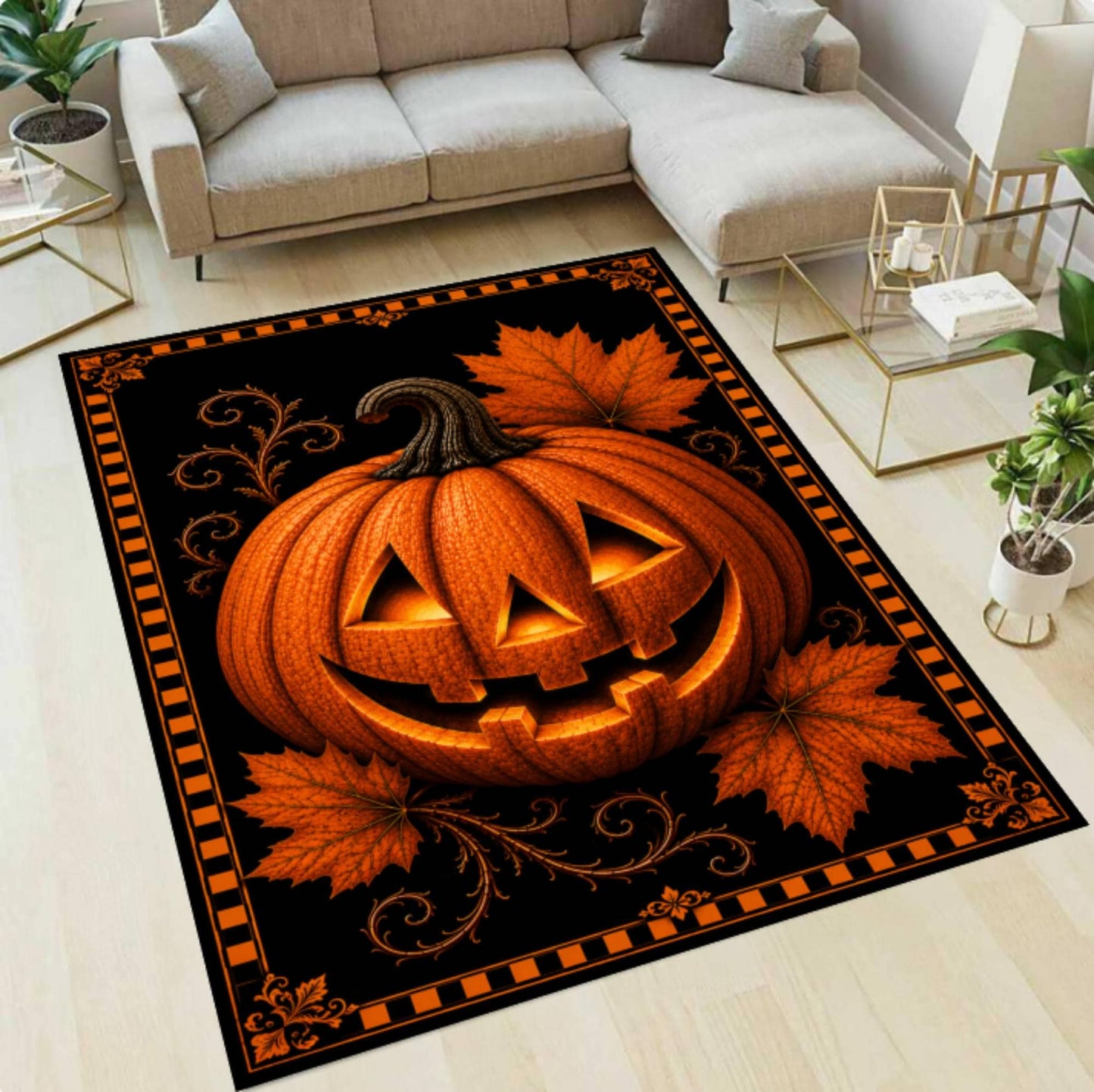Halloween Pumpkin Jack-o'-lantern Rug Washable Non-slip Rug