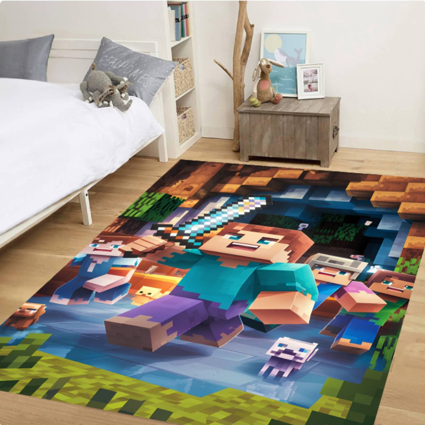 Pixel Block Building Adventure Rug Decor for Game Room