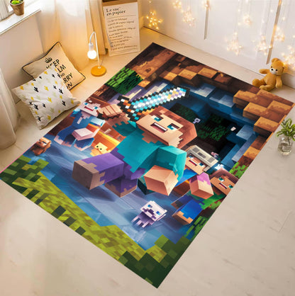 Pixel Block Building Adventure Rug Decor for Game Room