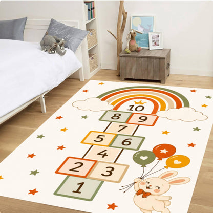 Hopping with Rainbow Montessori Nursery Rug Washable