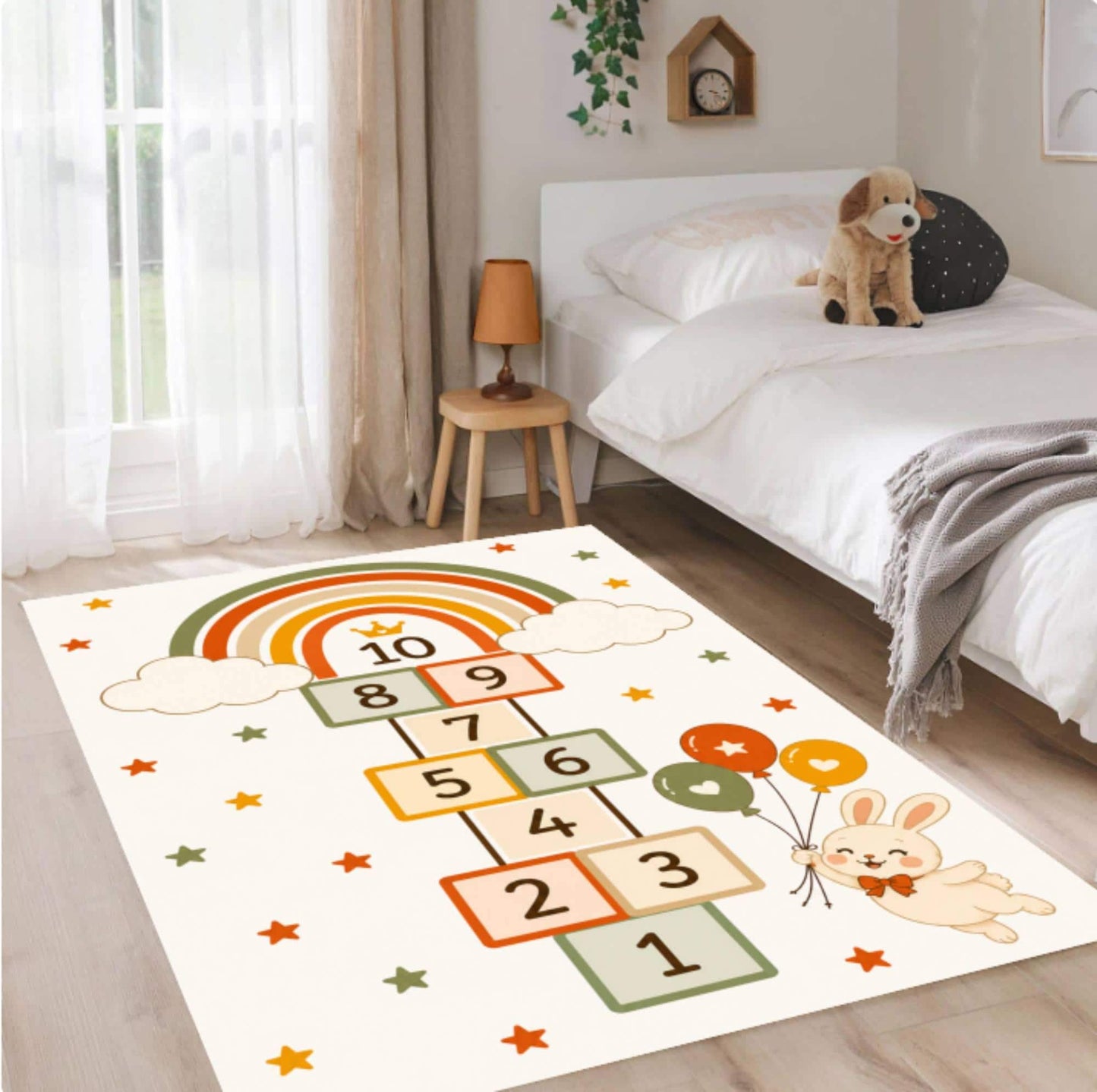 Hopping with Rainbow Montessori Nursery Rug Washable