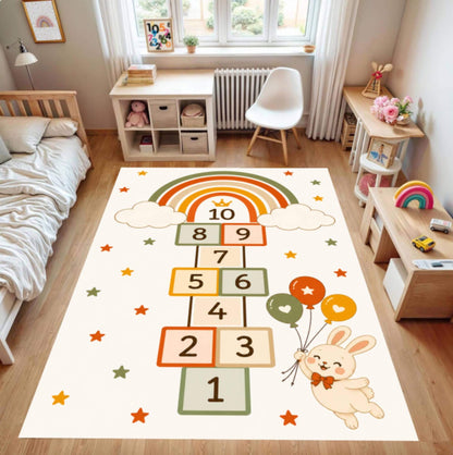 Hopping with Rainbow Montessori Nursery Rug Washable