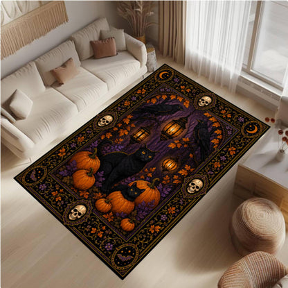 Halloween Rug with Black Cat and Pompoenen Gothic Spooky Home