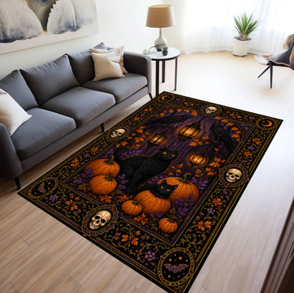 Halloween Rug with Black Cat and Pompoenen Gothic Spooky Home
