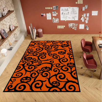 Rug with Halloween Pumpkin Pattern Washable and Non-slip Spooky Jack-o'-lantern