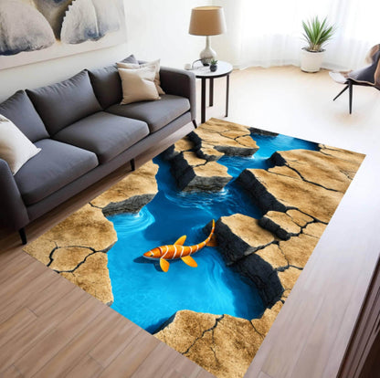 3D Ocean River Rocky Stream Fish Illusion Carpet