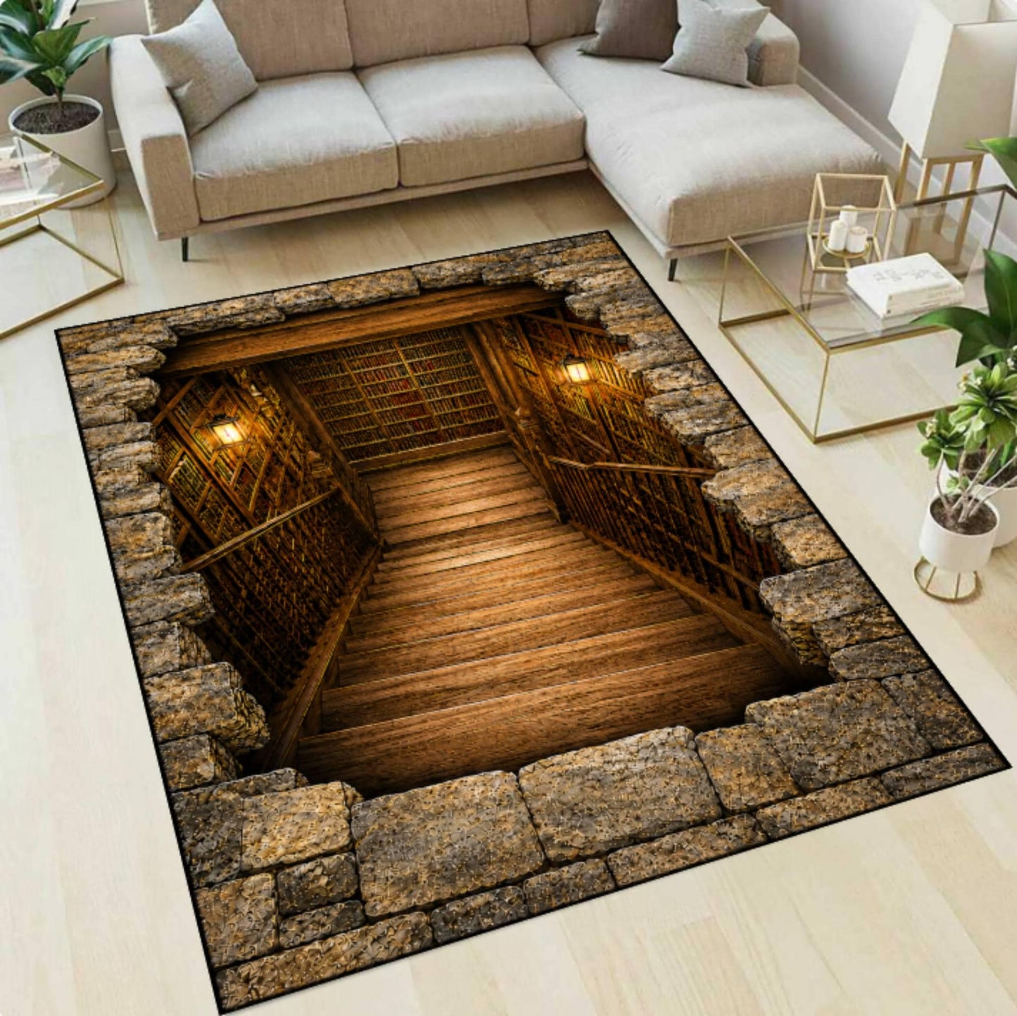 3D Hidden Library Staircase Rug