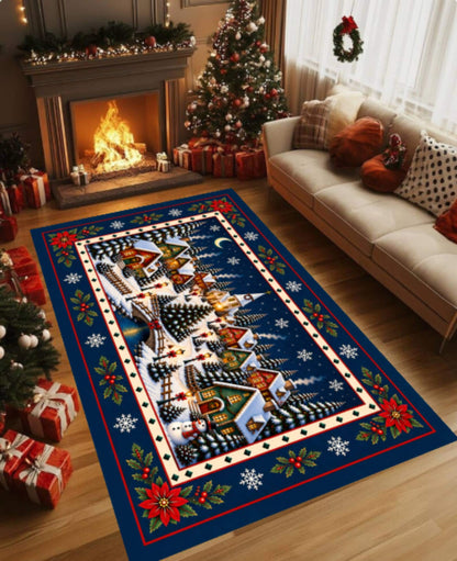 Christmas Village Rug, Farmhouse Living Room Carpet