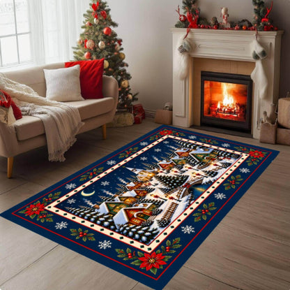 Christmas Village Rug, Farmhouse Living Room Carpet