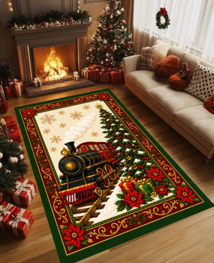 Christmas Train Area Rug, Farmhouse Winter Decor