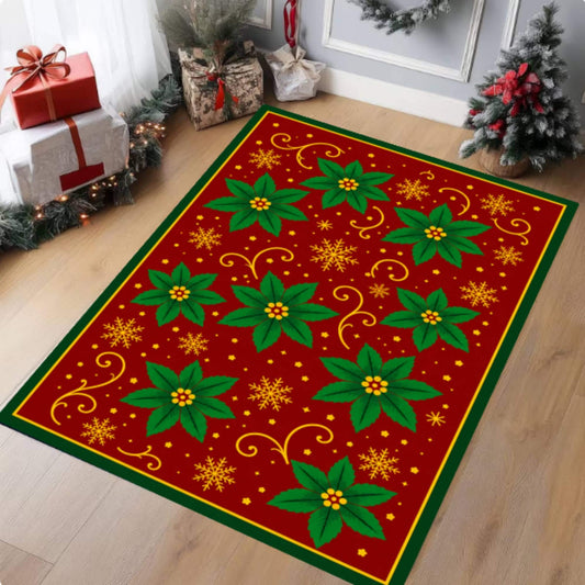 Christmas Poinsettia Area Rug, washable non-slip Christmas area rug