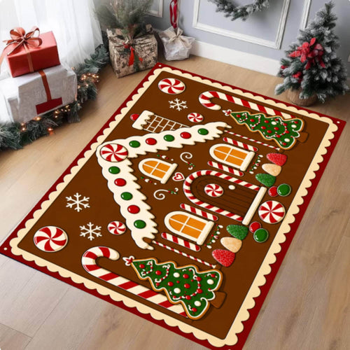Gingerbread House Christmas Rug, washable non-slip Christmas area rug