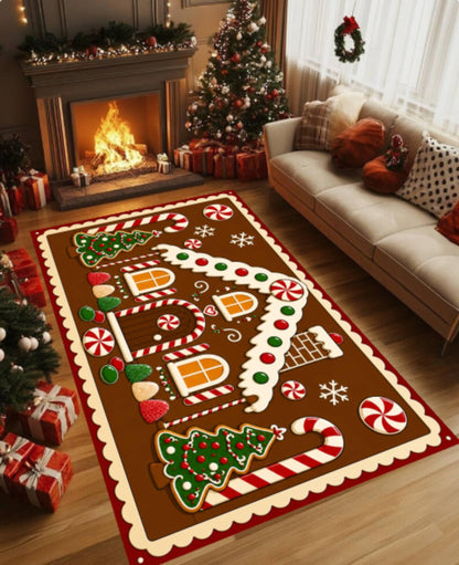 Gingerbread House Christmas Rug, Candy Cane Holiday Carpet