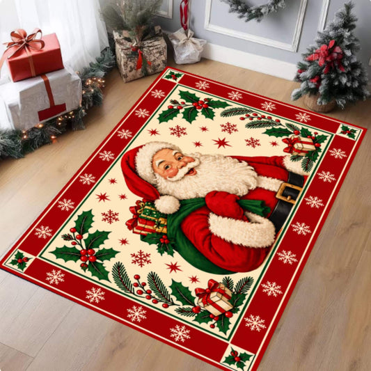 Vintage Santa Christmas Rug, washable non-slip Christmas area rug