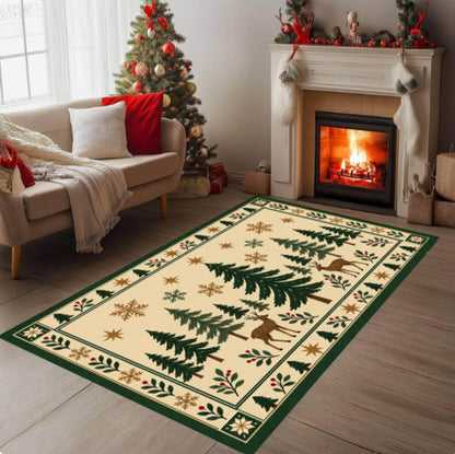 Christmas Deer Tree Rug, Rustic Farmhouse Decor