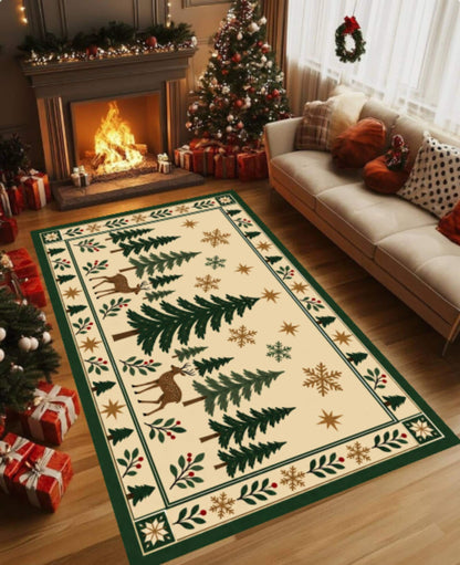 Christmas Deer Tree Rug, Rustic Farmhouse Decor