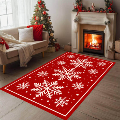 Red White Snowflake Christmas Area Rug