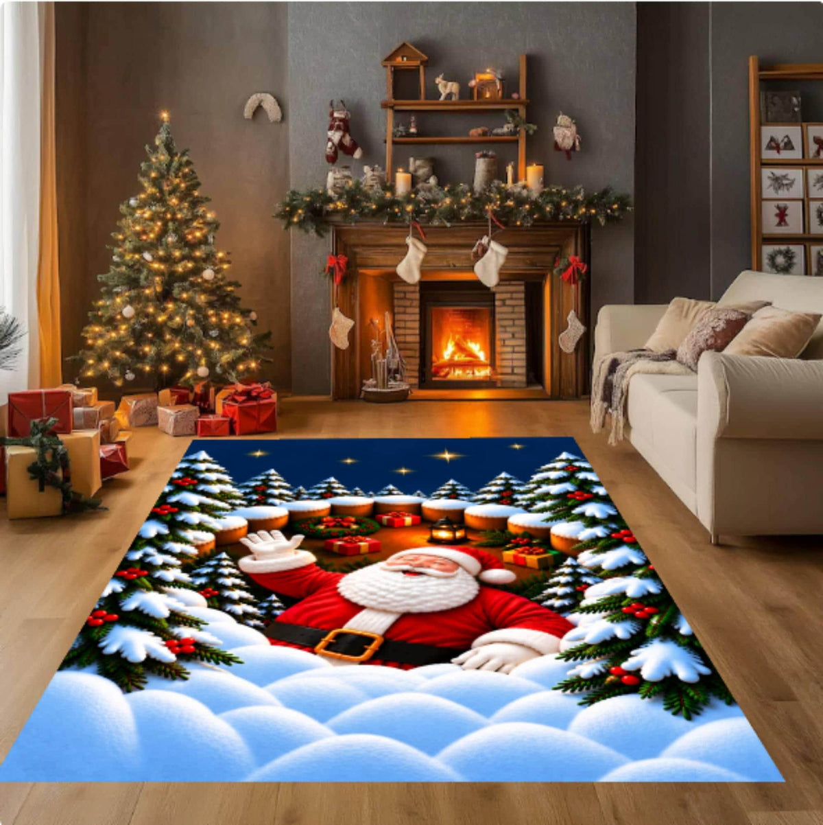 3D Santa Christmas Rug, Holiday Decor
