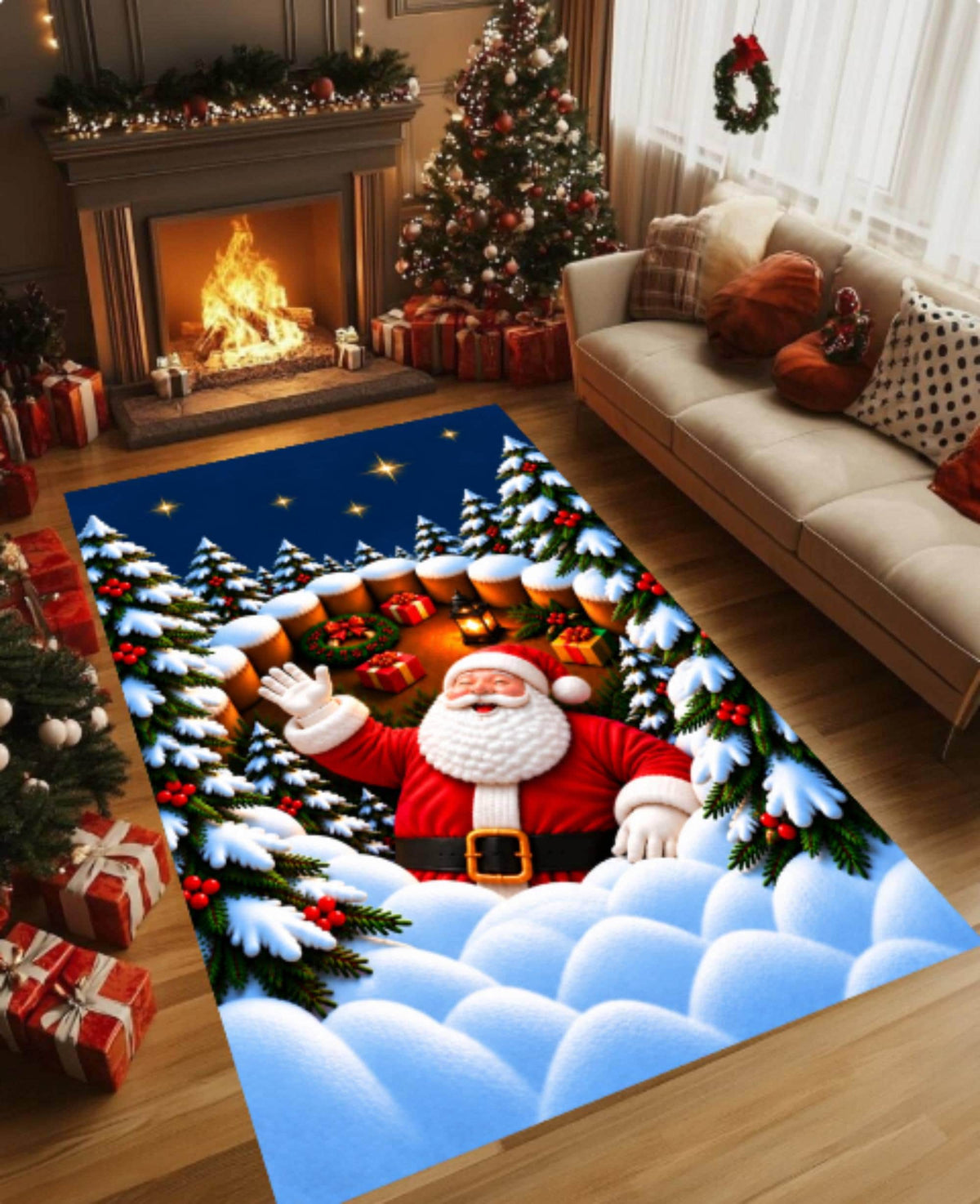 3D Santa Christmas Rug, Holiday Decor