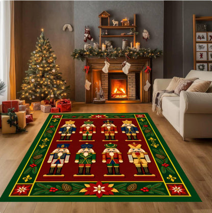 Nutcracker Christmas Rug, Festive Red Green Holiday Carpet
