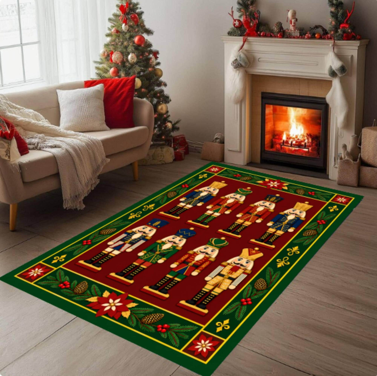 Nutcracker Christmas Rug, Festive Red Green Holiday Carpet