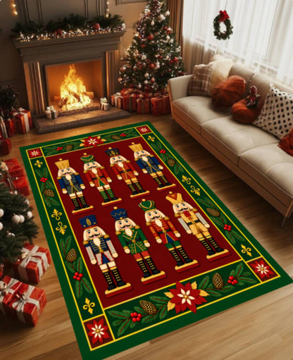 Nutcracker Christmas Rug, Festive Red Green Holiday Carpet