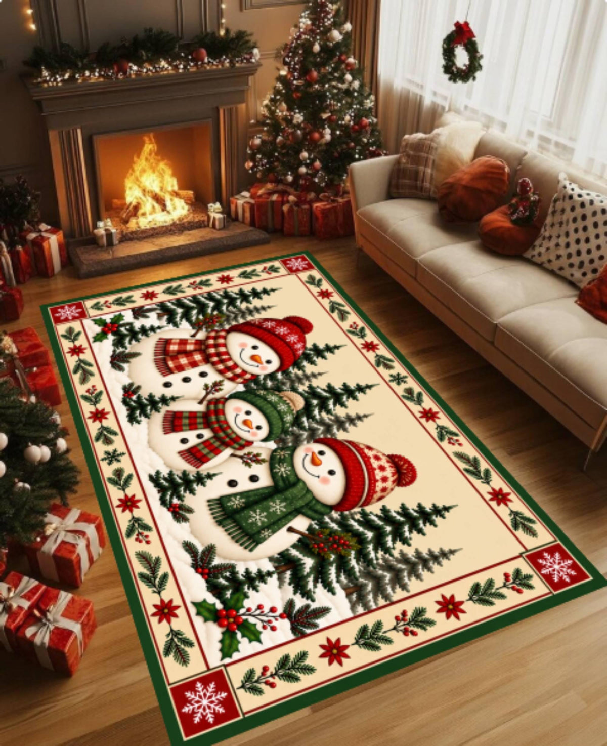 Festive Snowman Christmas Rug, Farmhouse Decor
