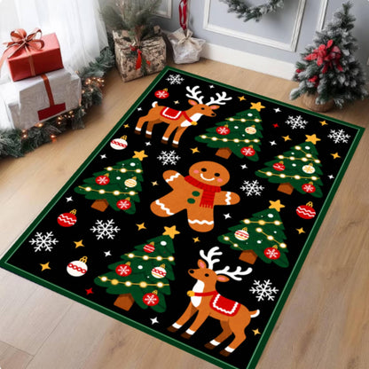 Gingerbread Reindeer Christmas Rug, washable non-slip Christmas area rug