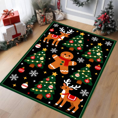 Gingerbread Reindeer Christmas Rug, washable non-slip Christmas area rug