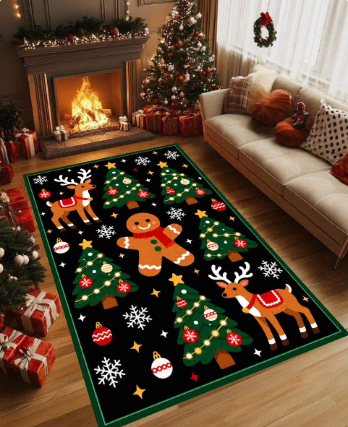 Gingerbread Reindeer Christmas Rug (Kids Room Decor)